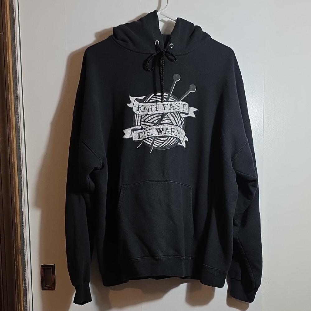Black Graphic Knit Fast Die Warm Hoodie